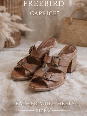 Freebird by Steven Caprice Leather Mule Heels in Brown Tan Size 8